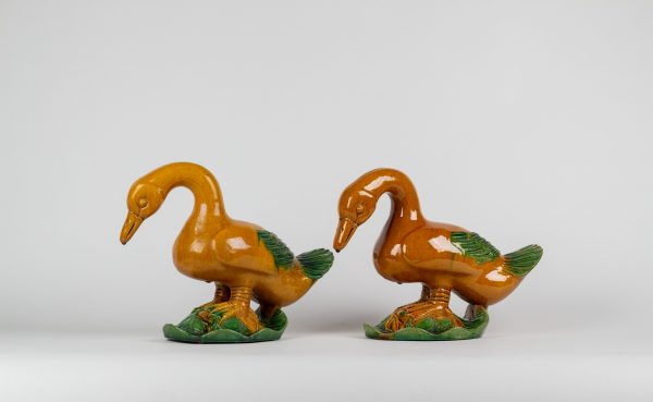 Artcession - Chine canards terre cuite émaillée sur feuille de choux