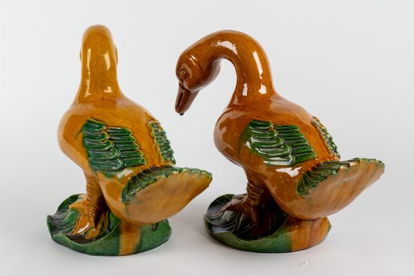 Artcession - Chine canards terre cuite émaillée sur feuille de choux
