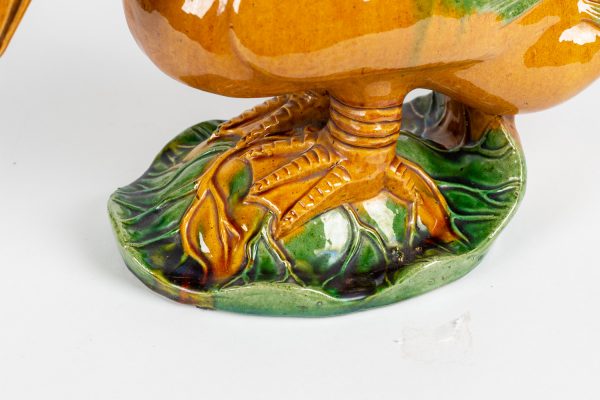 Artcession - Chine canards terre cuite émaillée sur feuille de choux