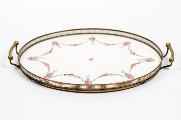 Artcession-Plateau style Louis XVI porcelaine fleurs